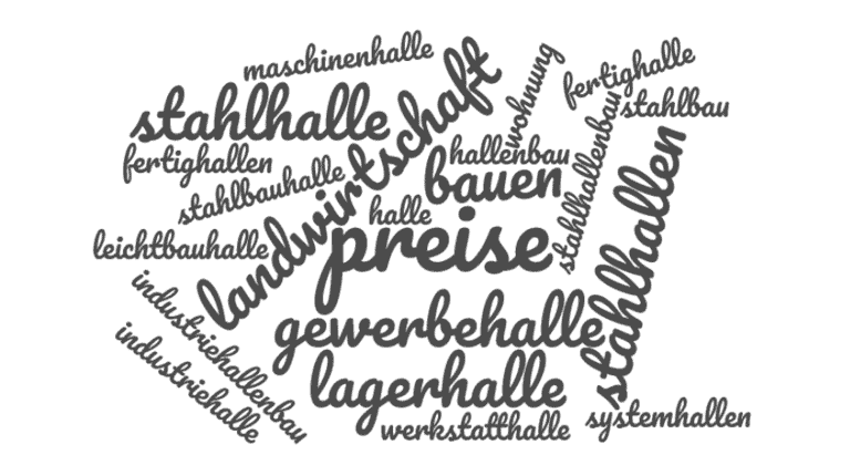 Wortwolke zum Ausgangskeyword Hallenbau